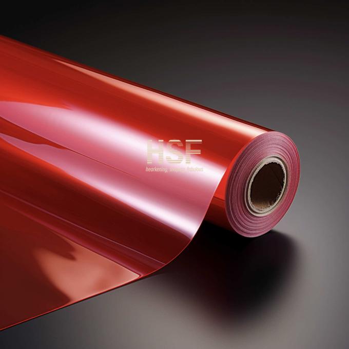 36μm Translucent Red PET Release Film sample showing translucent red coloration and material texture